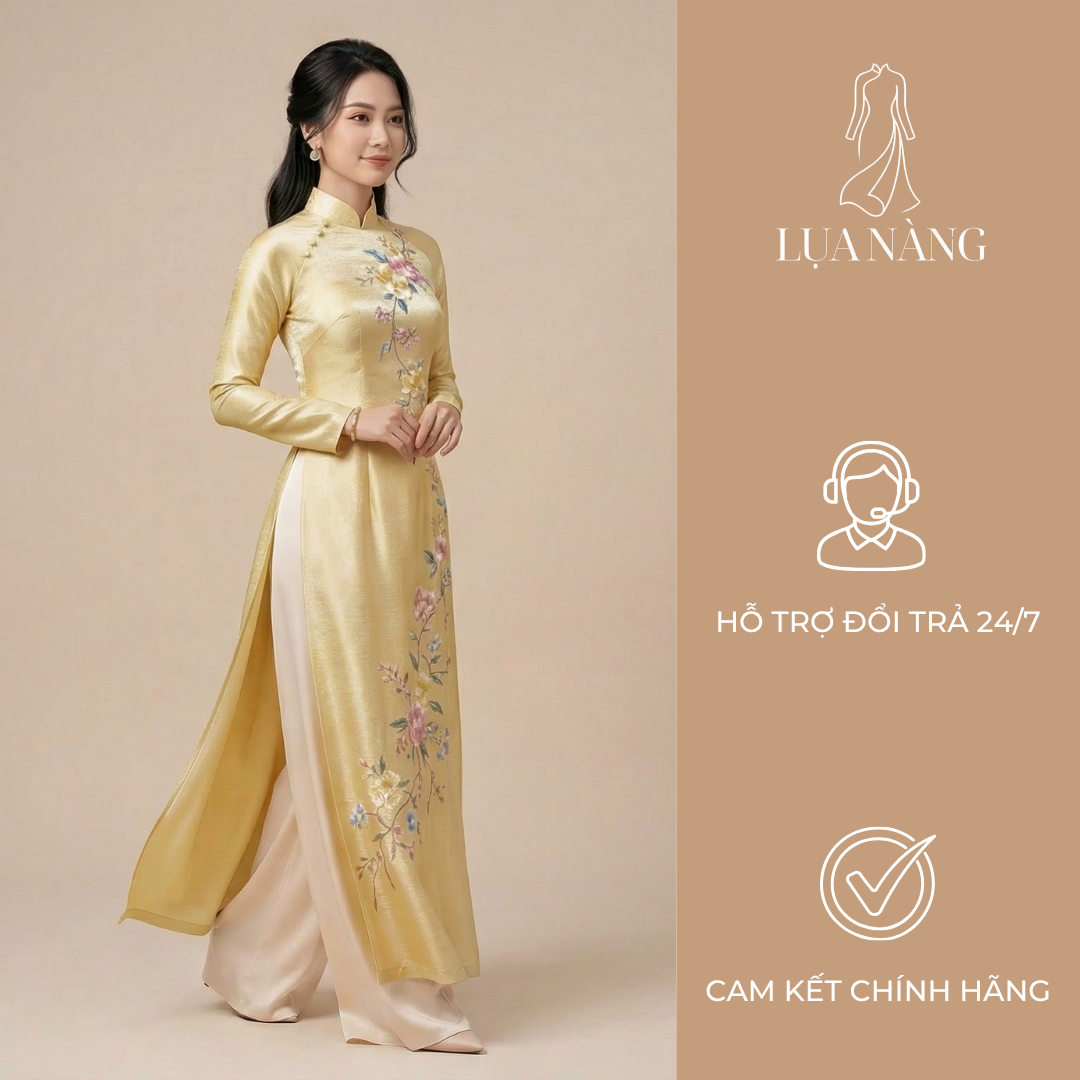 hoa-dang-dai-mau-vang-mau-mac áo dài thêu hoa màu vàng