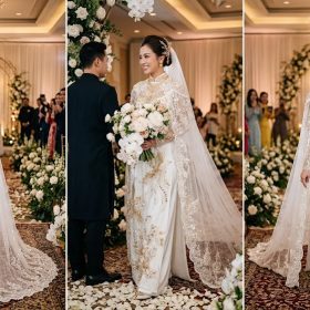Áo Dài Cưới Kết Hợp Áo Choàng (Cape) Lộng Lẫy