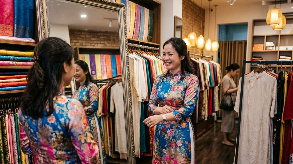 Chọn Áo Dài May Sẵn Kinh nghiệm mua áo dài may sẵn vừa vặn tôn dáng tại cửa hàng