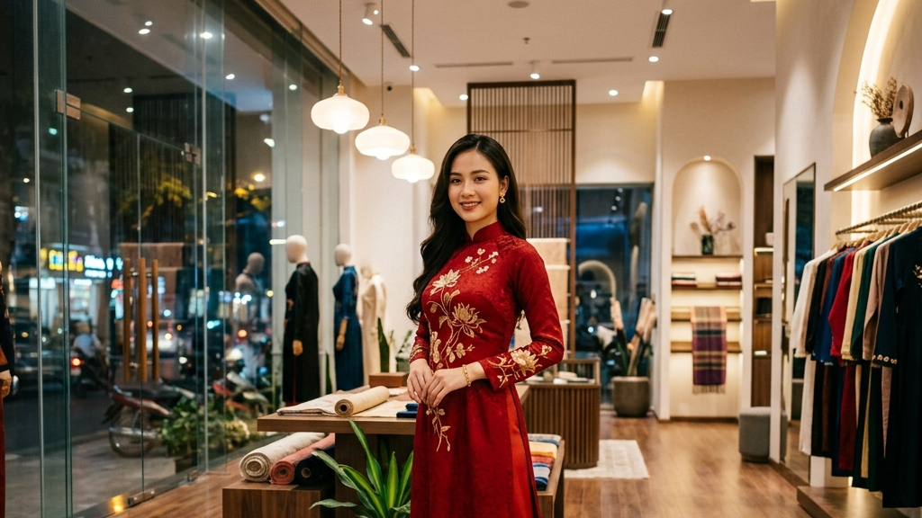 Mua áo dài truyền thống thêu tay hoa nổi cao cấp tại cửa hàng
