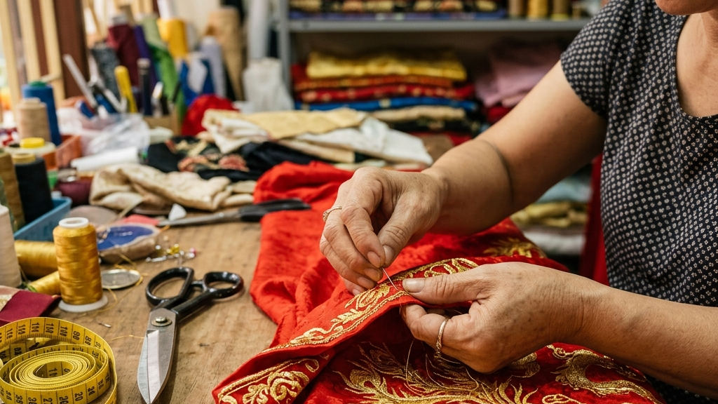 May Áo Dài Cưới Đẹp Áo dài cưới lụa tơ tằm thêu hoa nổi màu đỏ truyền thống